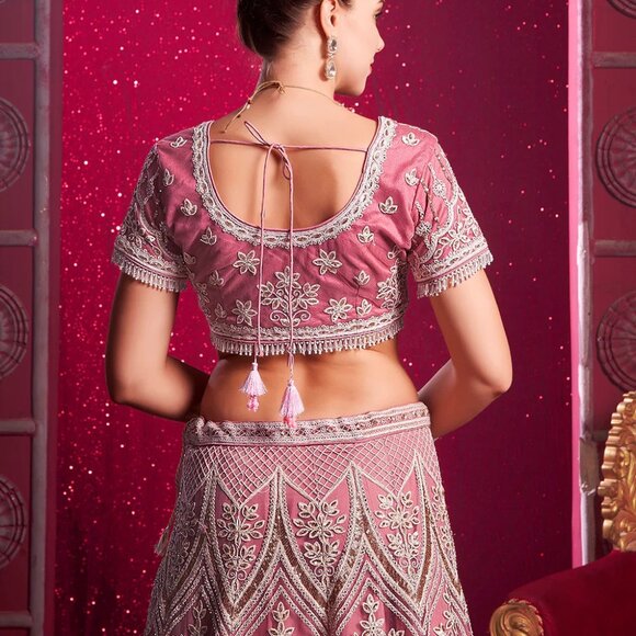 Designer Mauve Pink Bridal Wear Embroidered Lehenga Choli - Picture 3 of 5